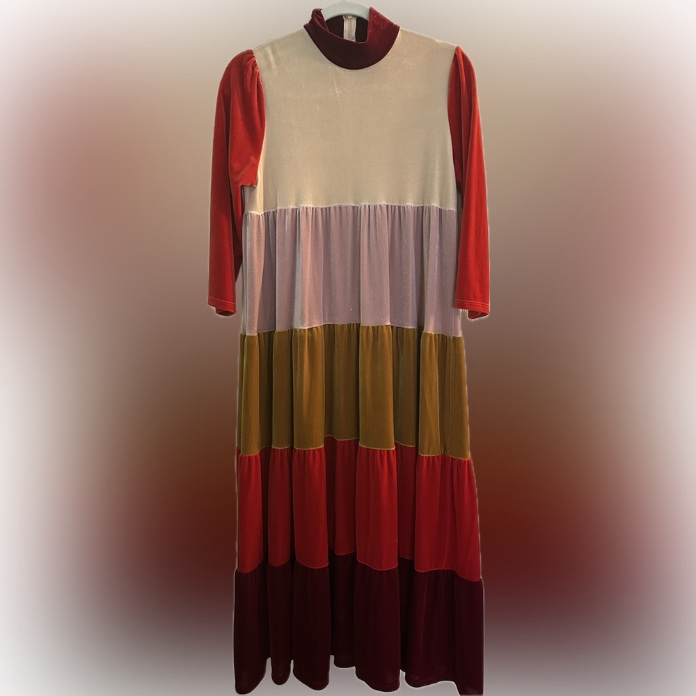 DAZEY LA Colorblock Tiered Velvet Maxi Dress Size M